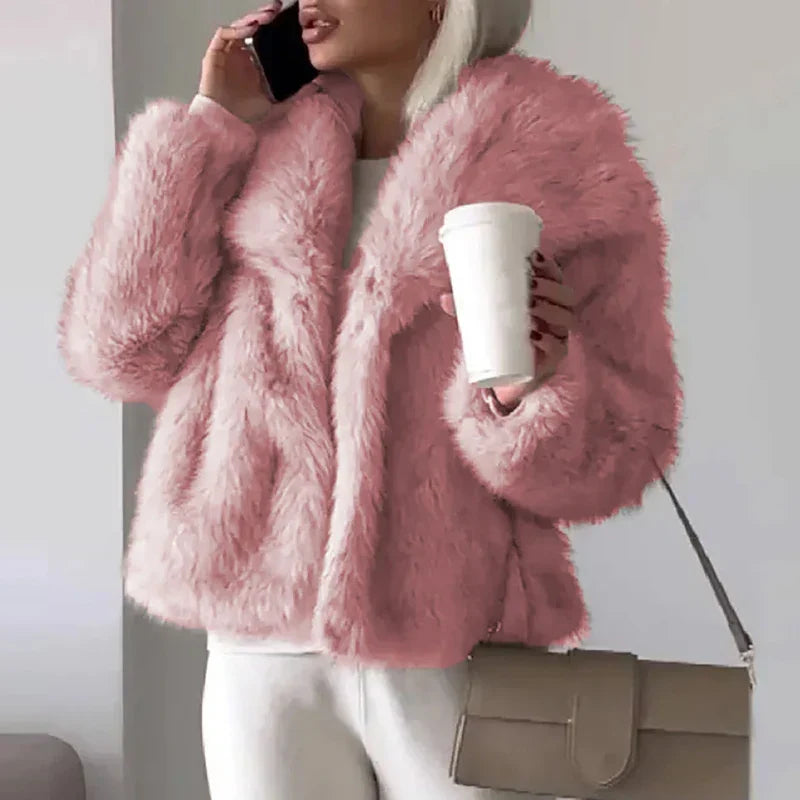 Honorine | Faux Fur Winter Jacket Black White Puffer Style — Pink
