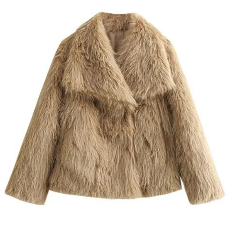 Honorine | Faux Fur Winter Jacket Black White Puffer Style — Beige