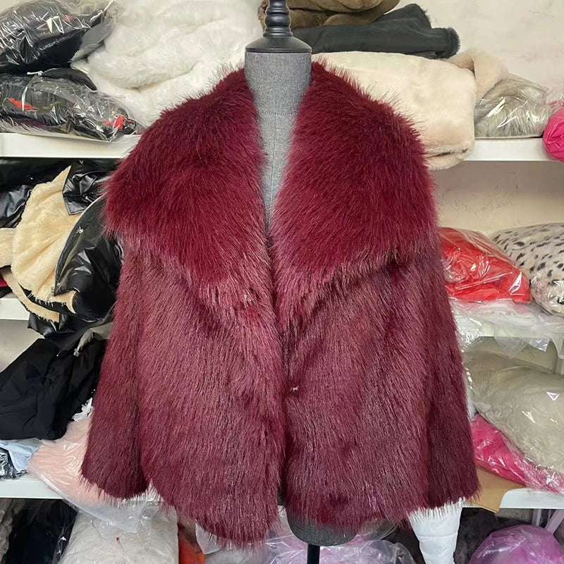 Honorine | Faux Fur Winter Jacket Black White Puffer Style — Burgundy