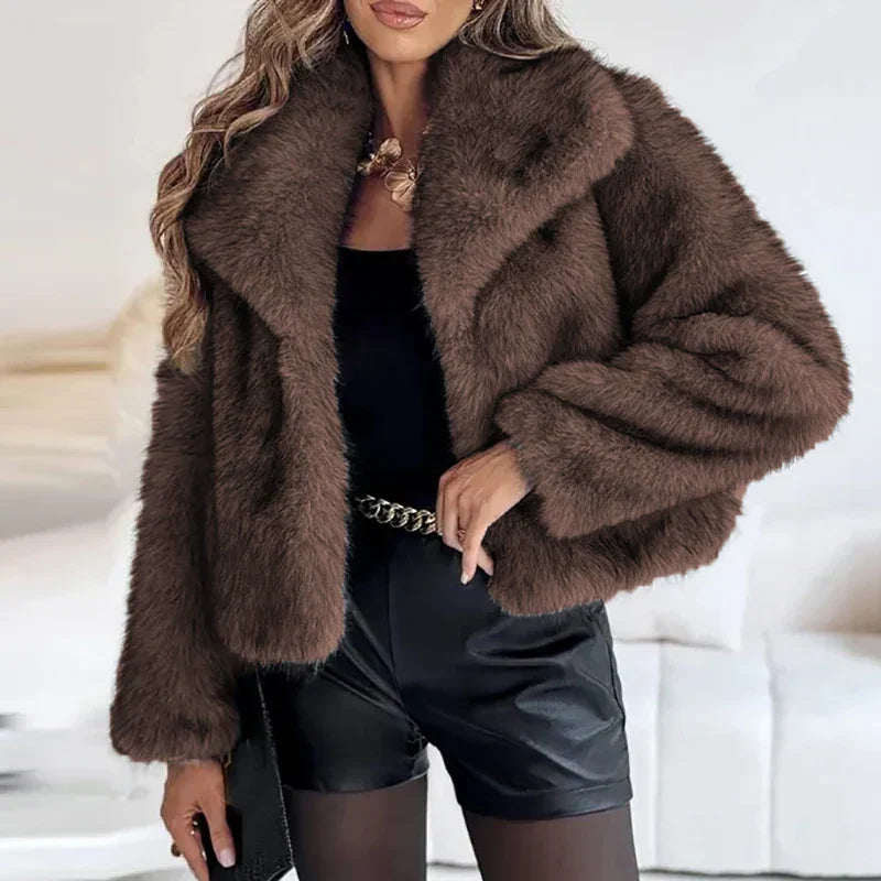 Honorine | Faux Fur Winter Jacket Black White Puffer Style — Brown