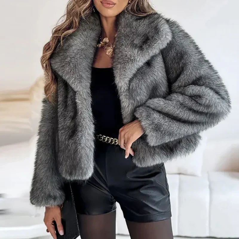 Honorine | Faux Fur Winter Jacket Black White Puffer Style — Dark Grey