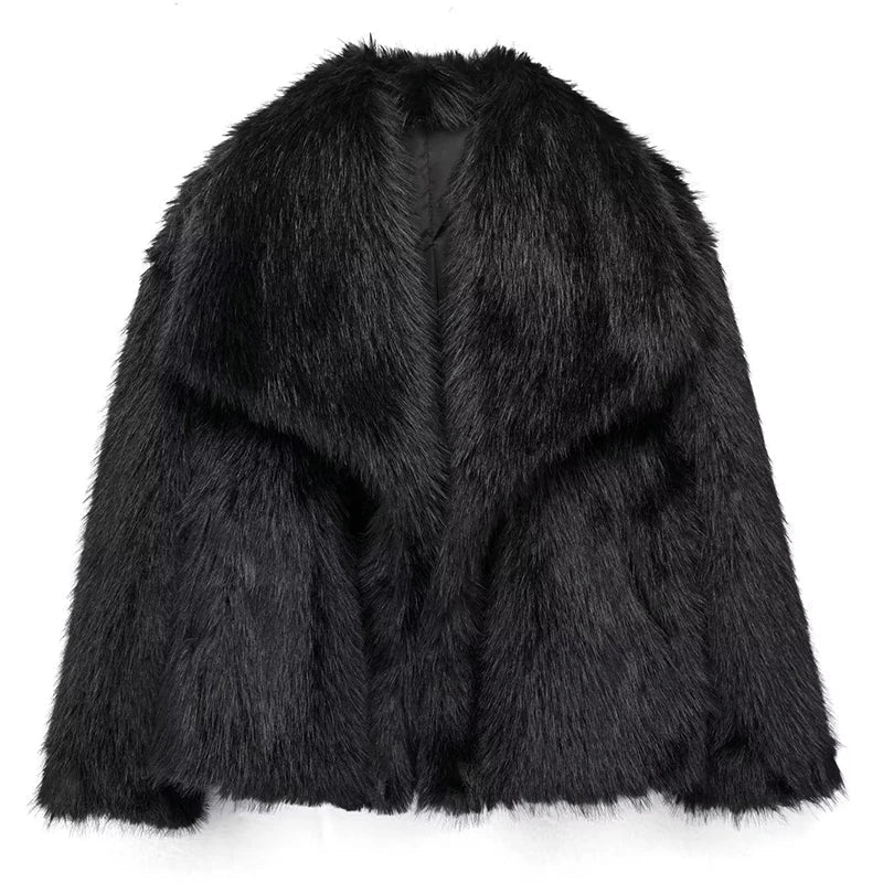 Honorine | Faux Fur Winter Jacket Black White Puffer Style — Black