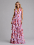 Tamsin | Floral Halter Bridesmaid Dresses Maxi Wedding Guest