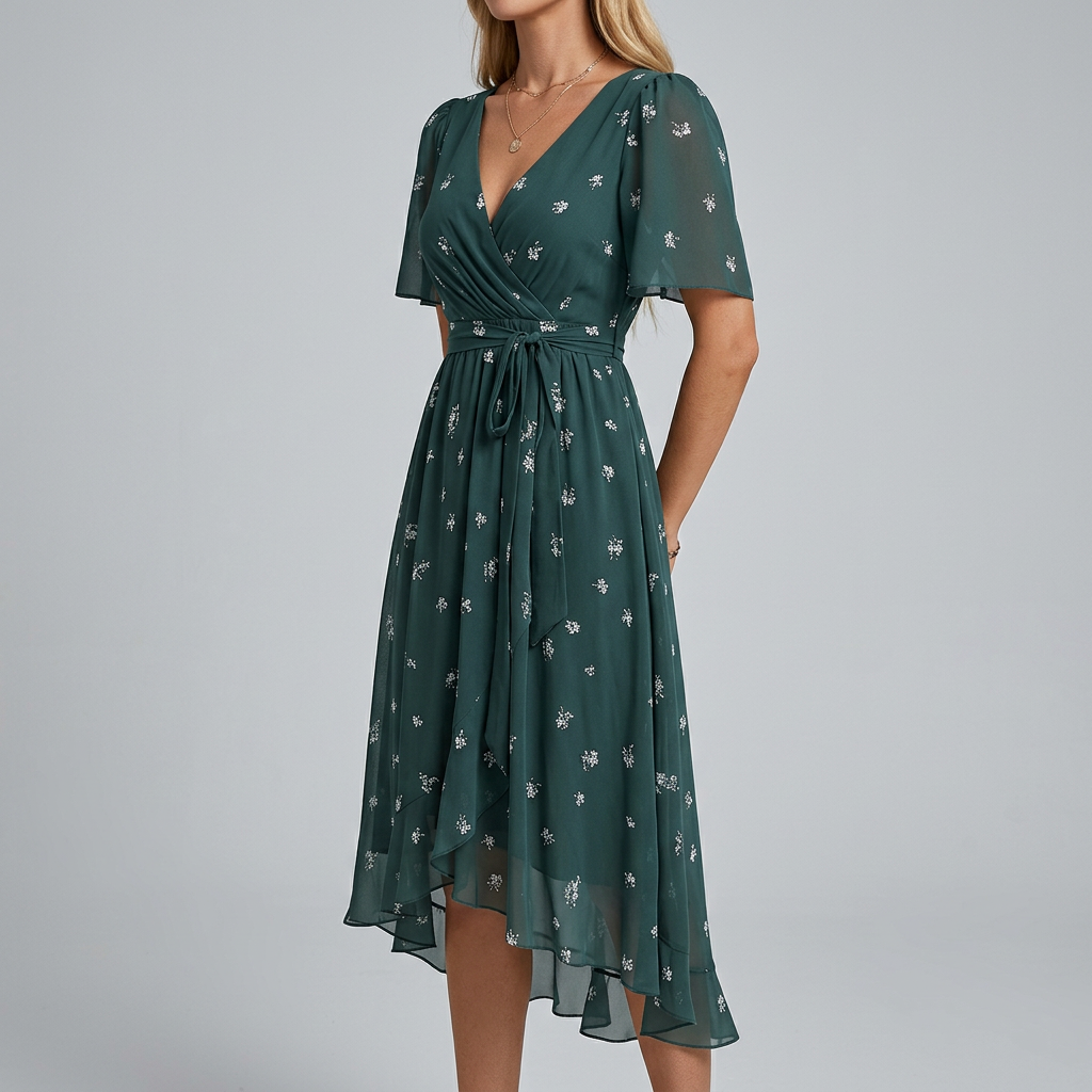 Apolline | Floral Midi Summer Dress With Flutter Sleeves
