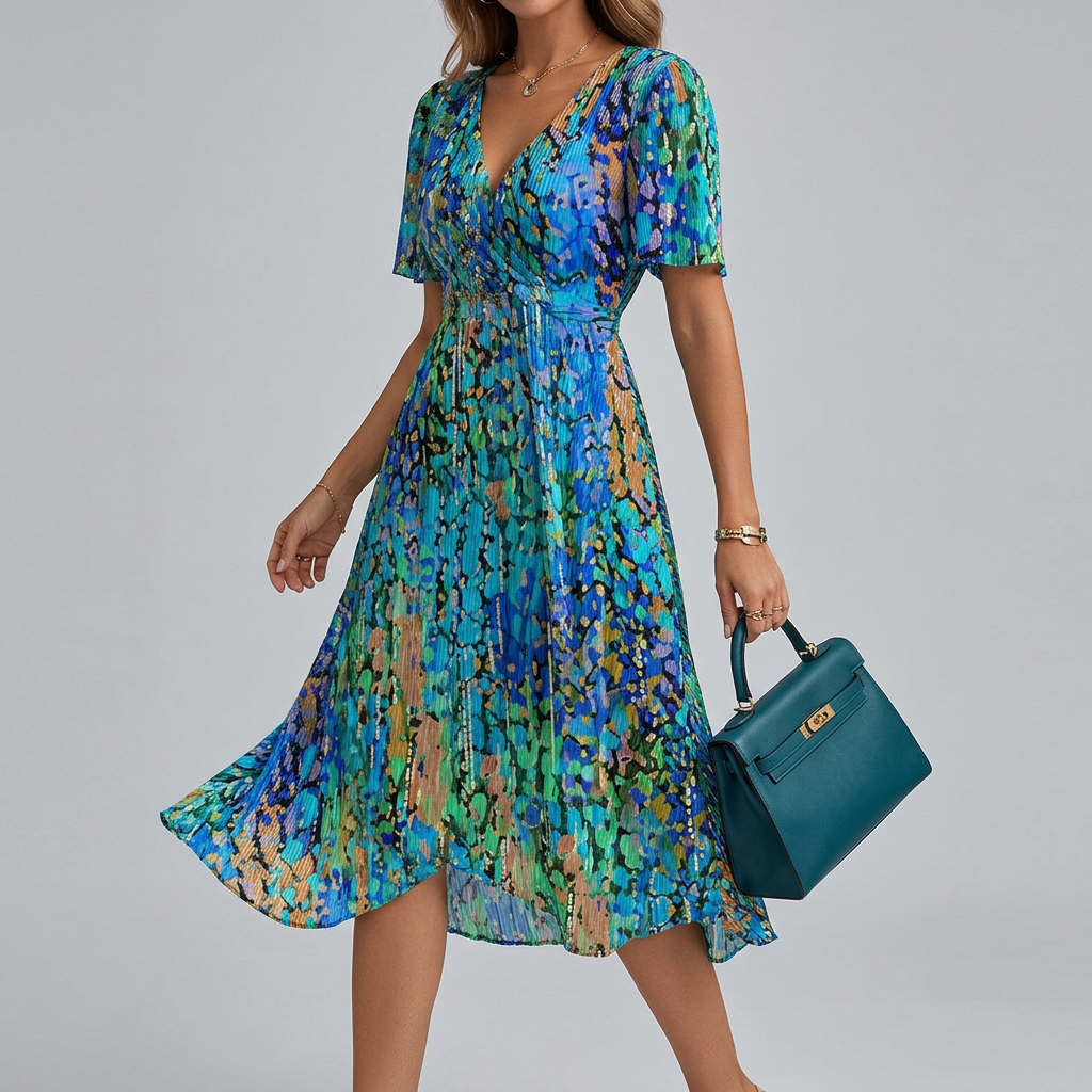 Apolline | Floral Midi Summer Dress With Flutter Sleeves