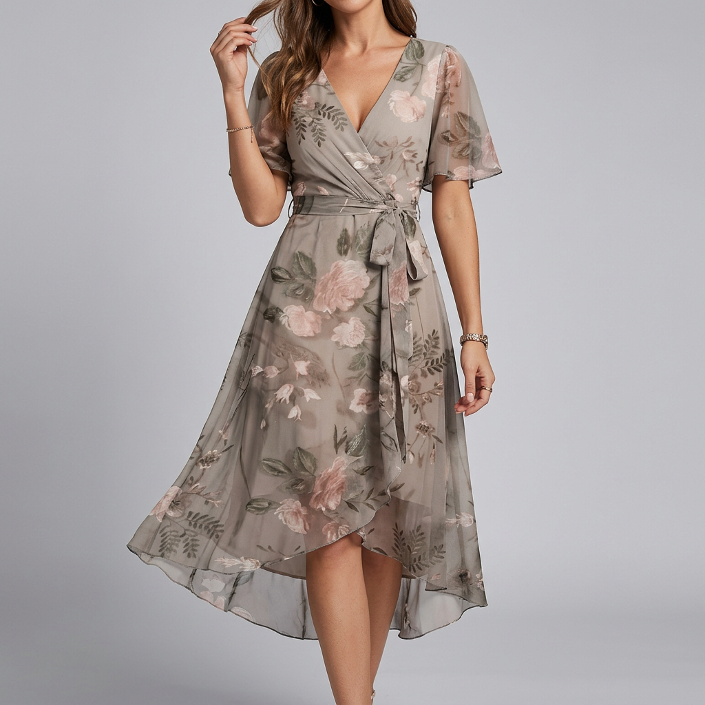 Apolline | Floral Midi Summer Dress With Flutter Sleeves