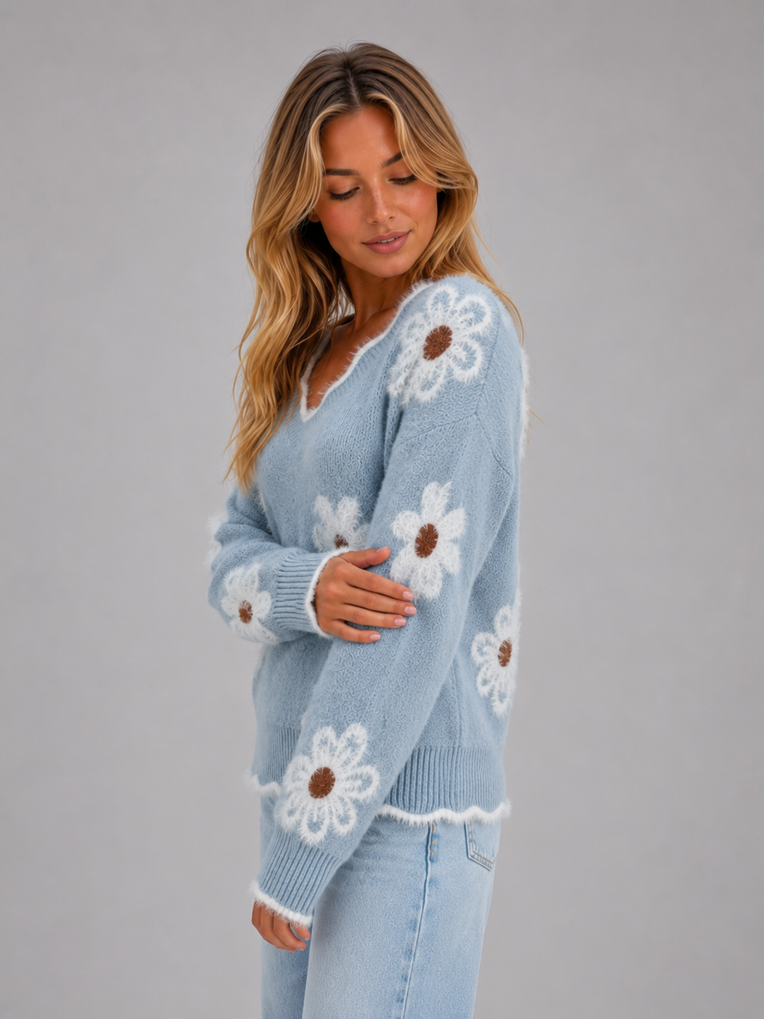 Agathe | Cashmere Wool V Neck Knit Sweater Jumper