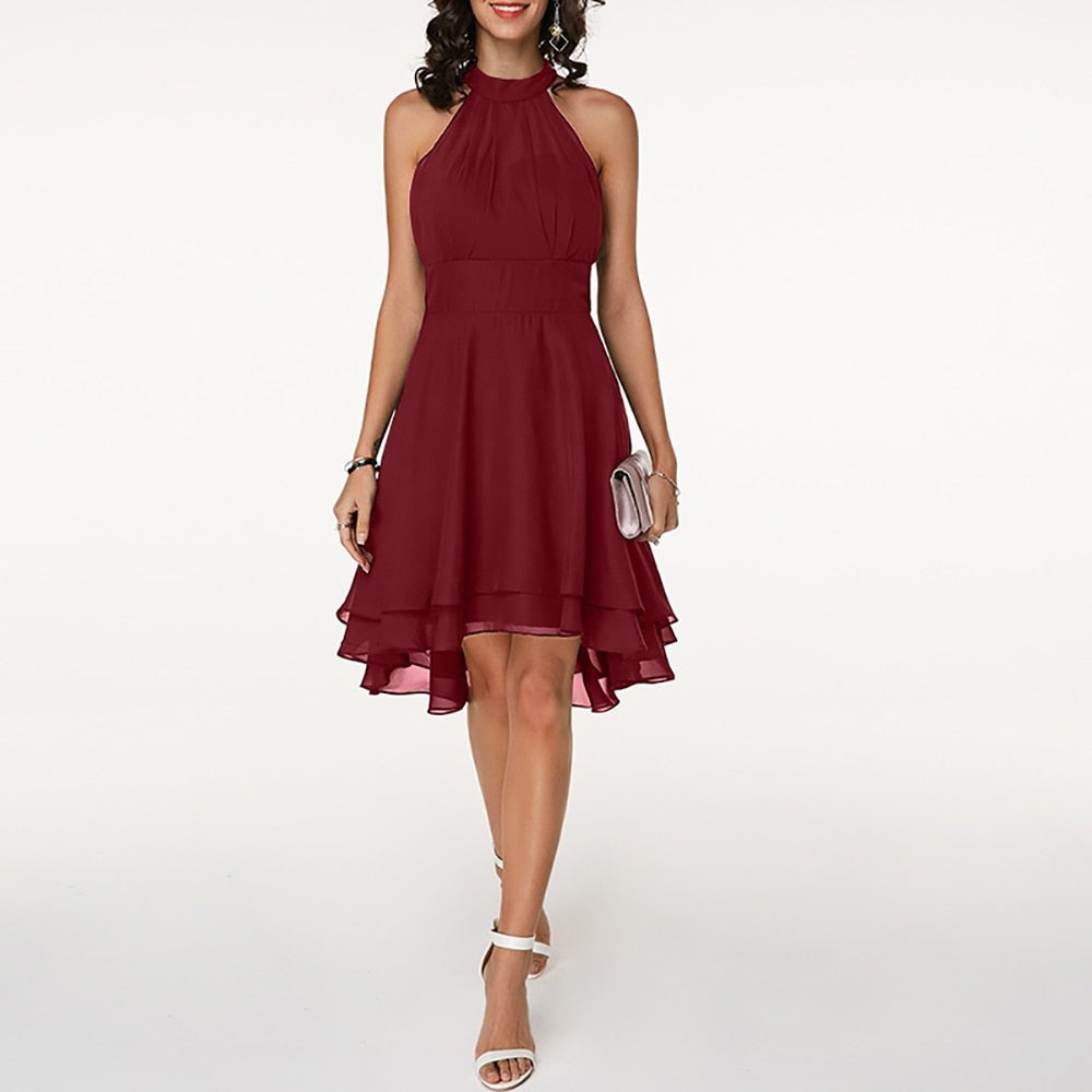 Wilhelmina | Black Halter Neck Cocktail Midi Dress