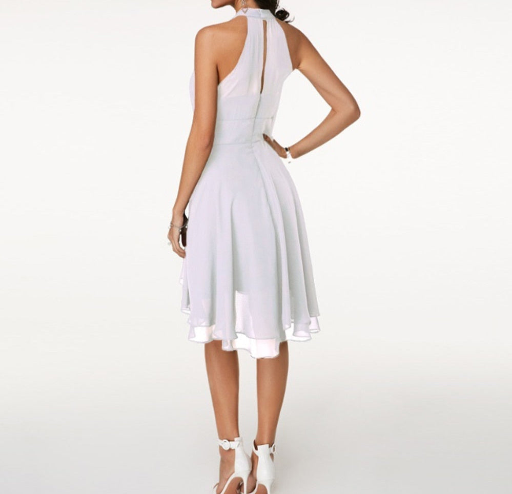 Wilhelmina | Black Halter Neck Cocktail Midi Dress