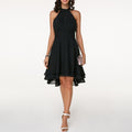 Wilhelmina | Black Halter Neck Cocktail Midi Dress