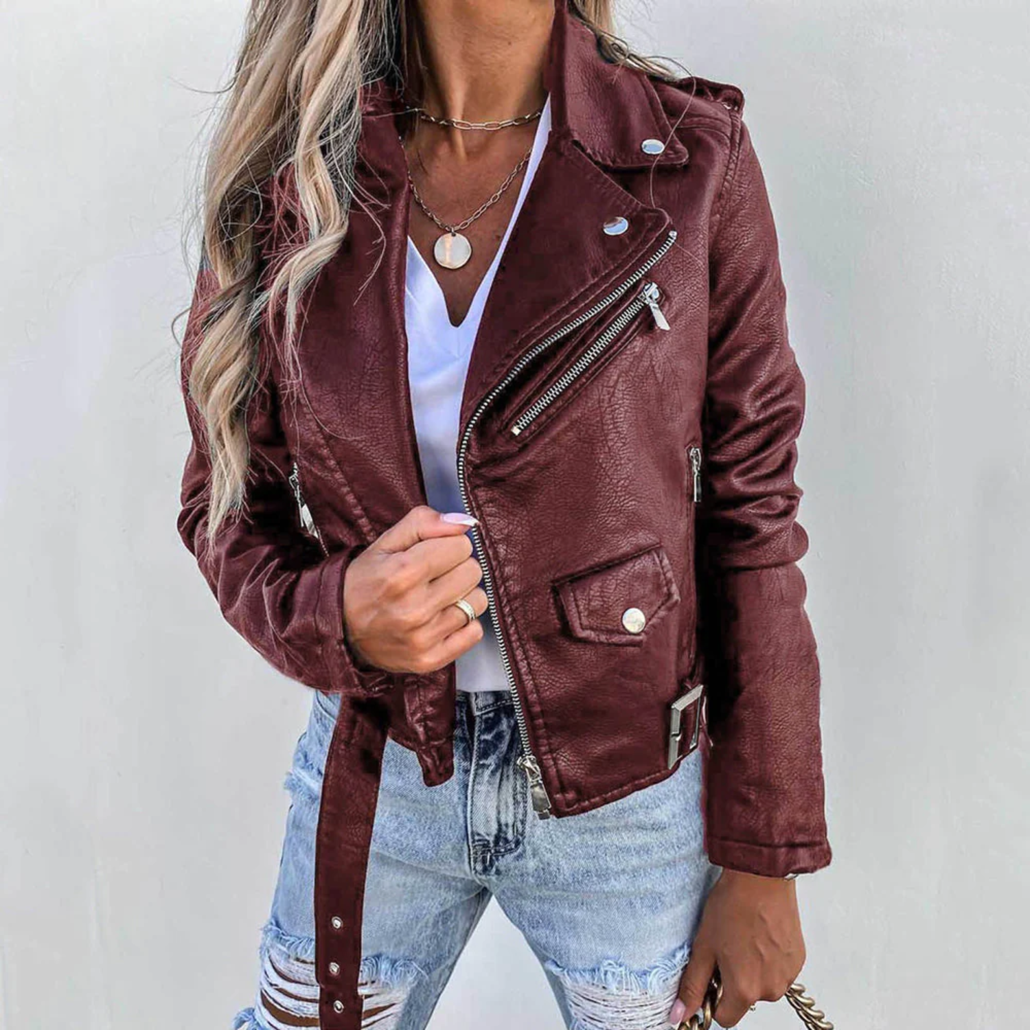 Valentina | Faux Leather Biker Jacket Cropped Moto Style