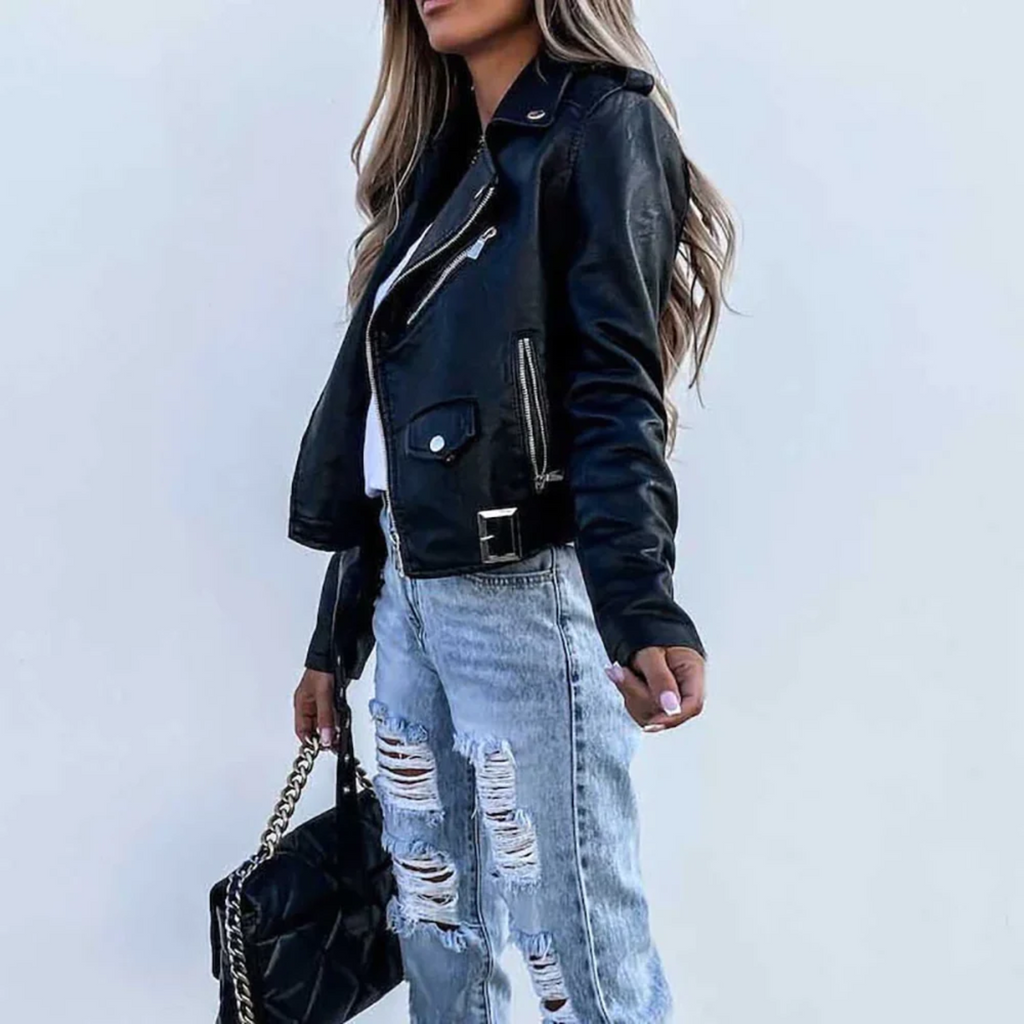 Valentina | Faux Leather Biker Jacket Cropped Moto Style