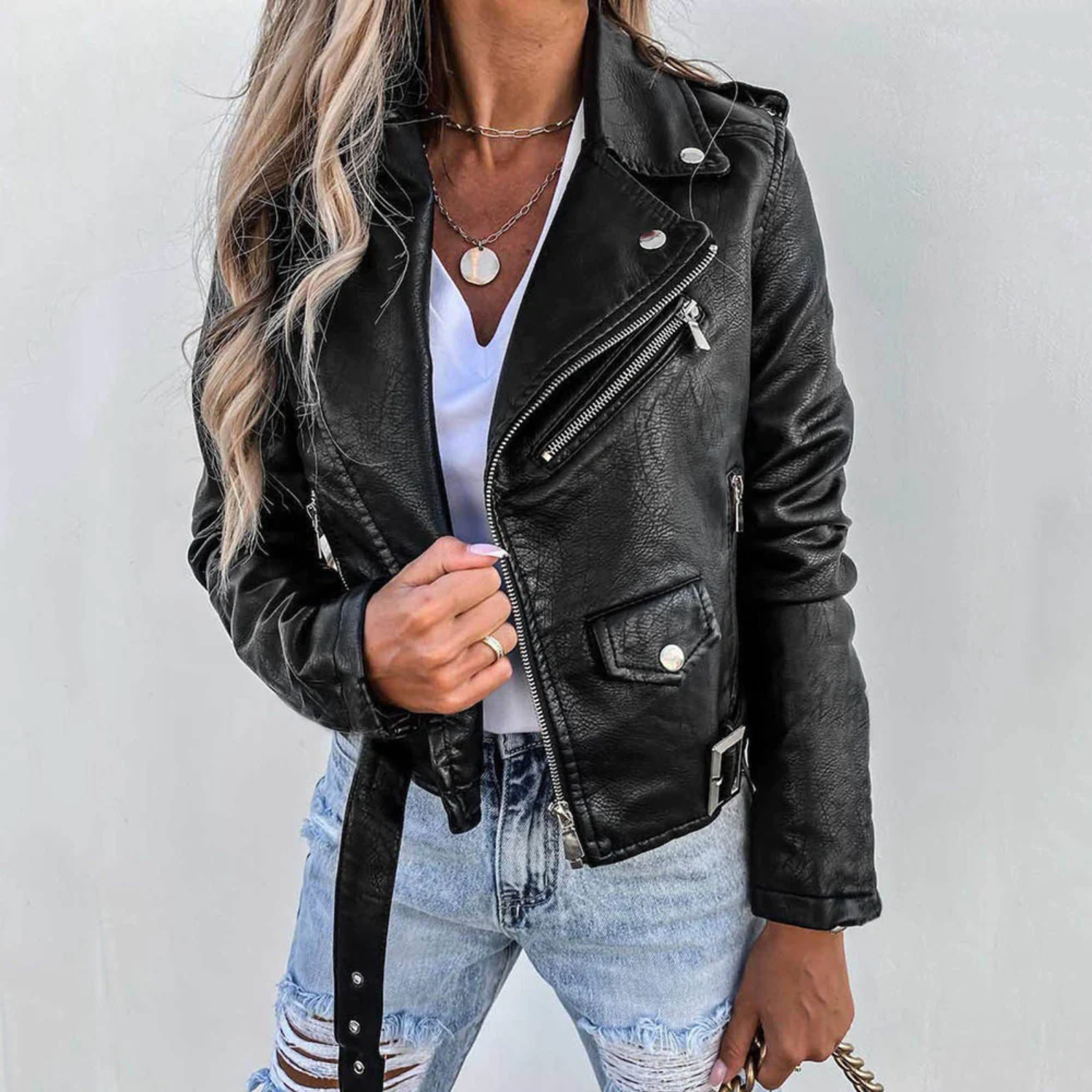 Valentina | Faux Leather Biker Jacket Cropped Moto Style