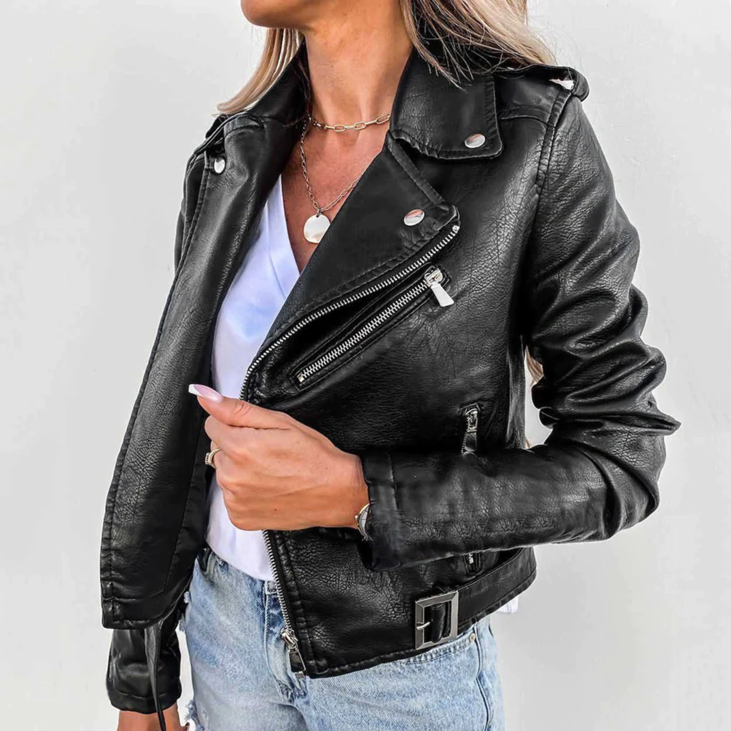 Valentina | Faux Leather Biker Jacket Cropped Moto Style