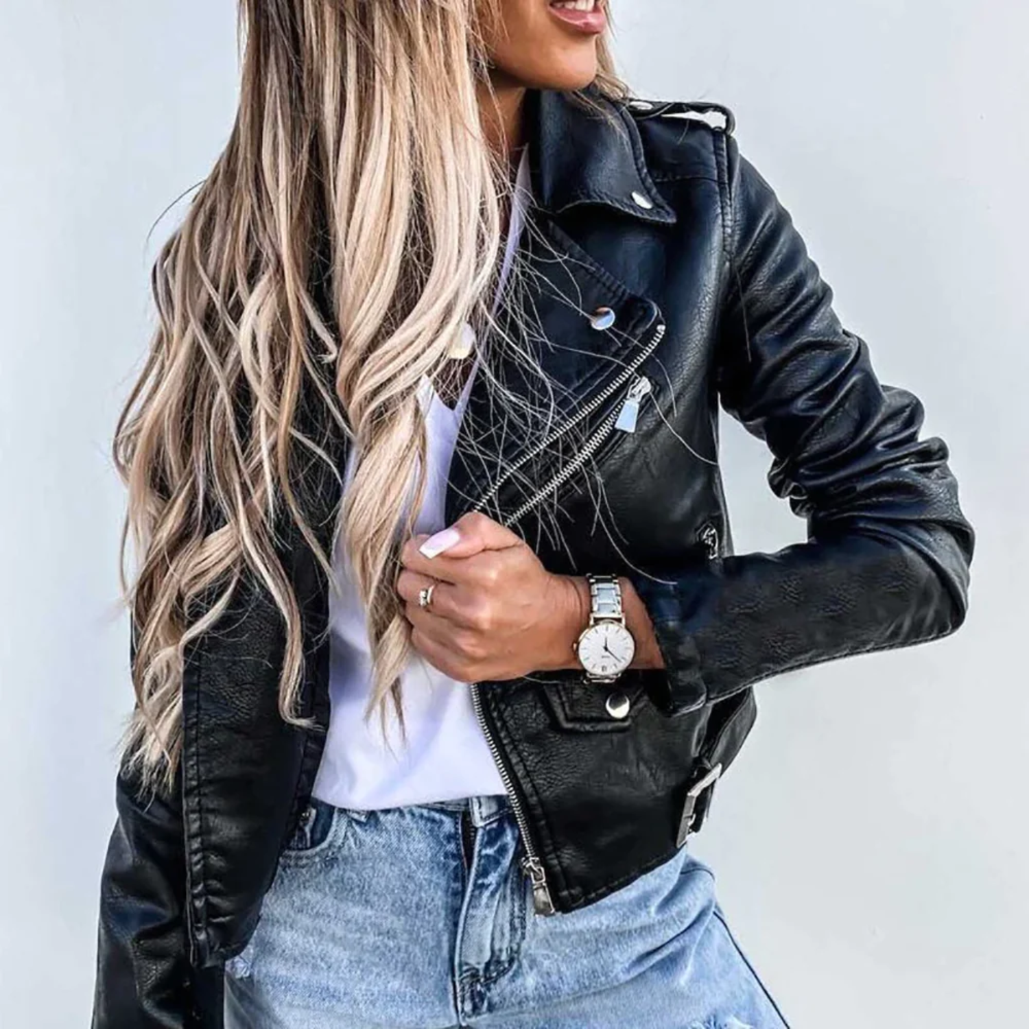 Valentina | Faux Leather Biker Jacket Cropped Moto Style