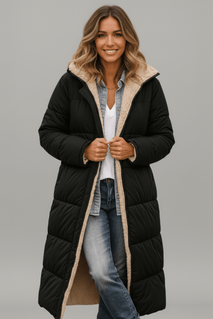 Beatrix | Long Black Quilted Puffer Longline Coat — Black