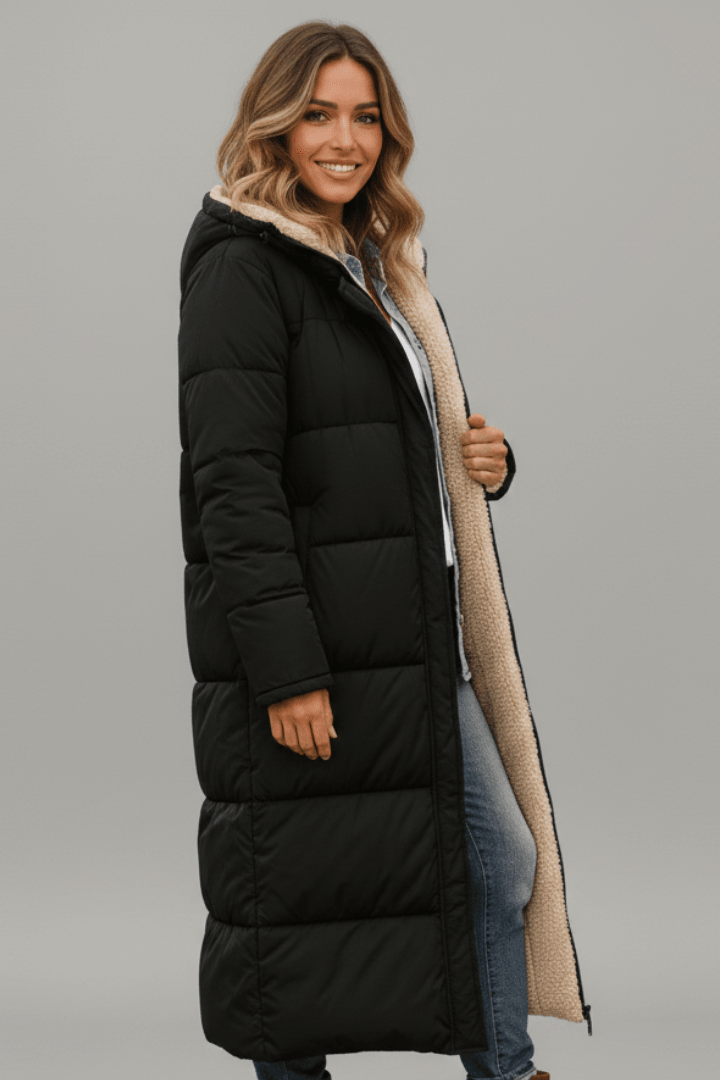 Beatrix | Long Black Quilted Puffer Longline Coat