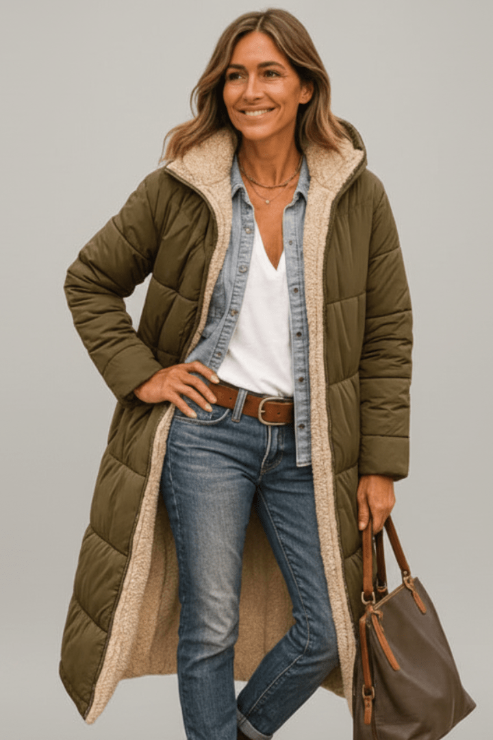 Beatrix | Long Black Quilted Puffer Longline Coat — Army Green