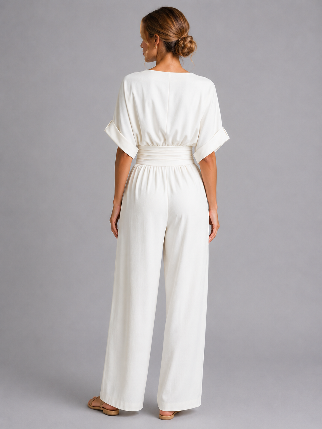 Elodie | Womens Wide Leg Romper Pants Jumpsuit V Neck