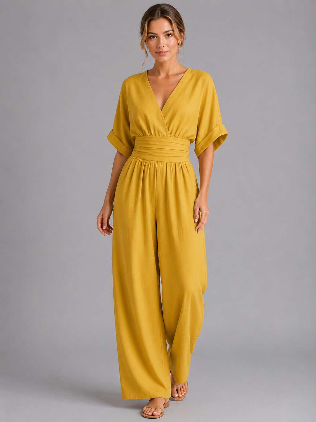 Elodie | Womens Wide Leg Romper Pants Jumpsuit V Neck