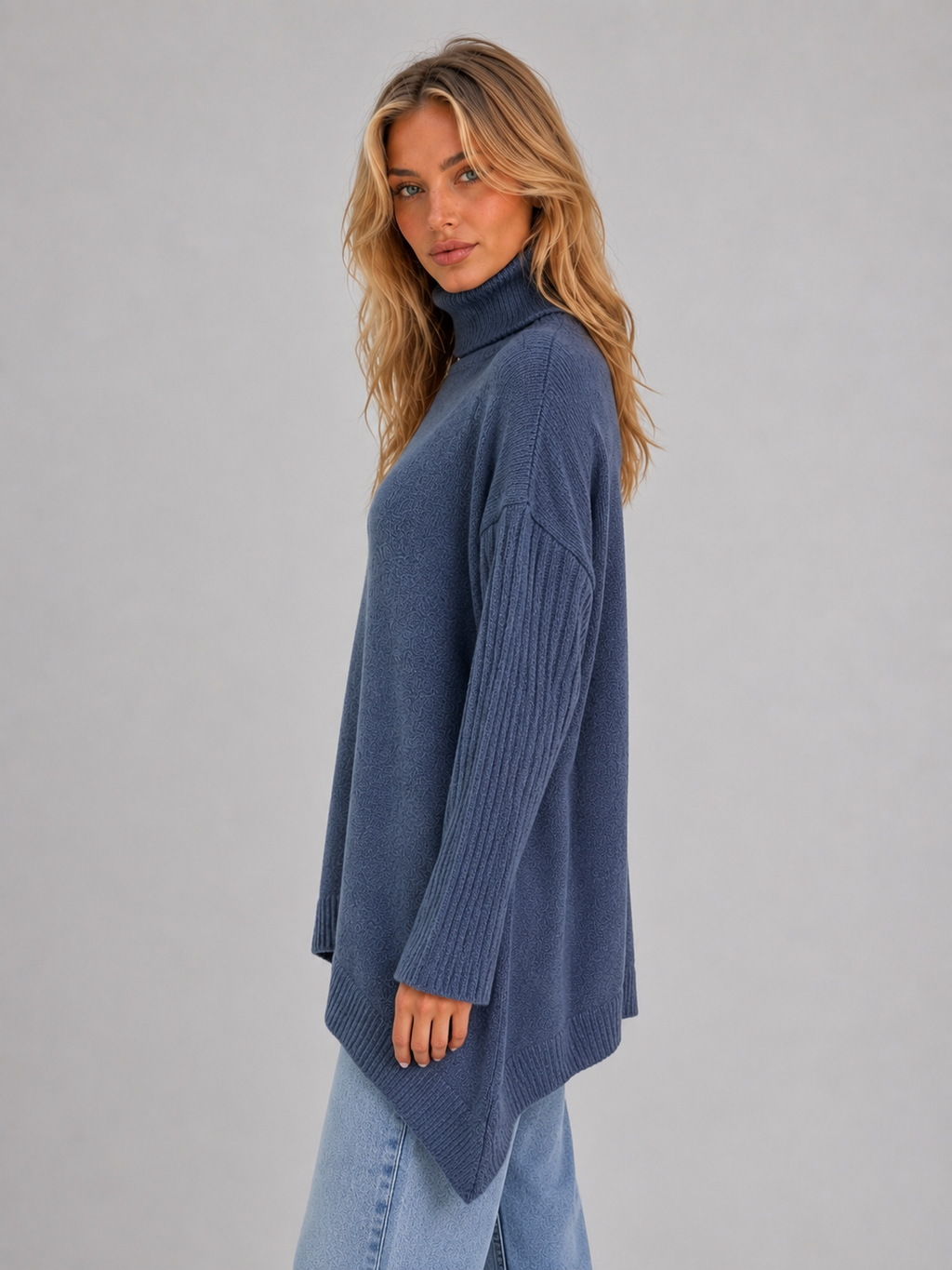 Xanthe | White Oversized Roll Neck Jumper Sweater Longline