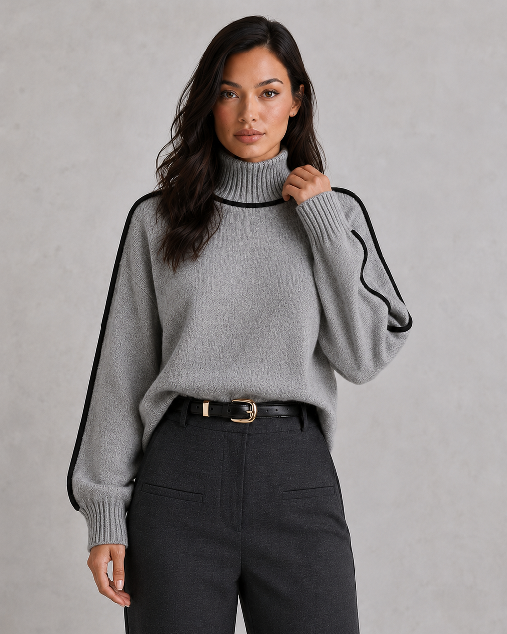 Xanthe | Cashmere Wool Roll Neck Jumper — Light Gray