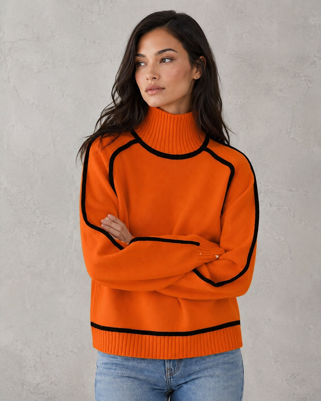 Xanthe | Cashmere Wool Roll Neck Jumper — Orange