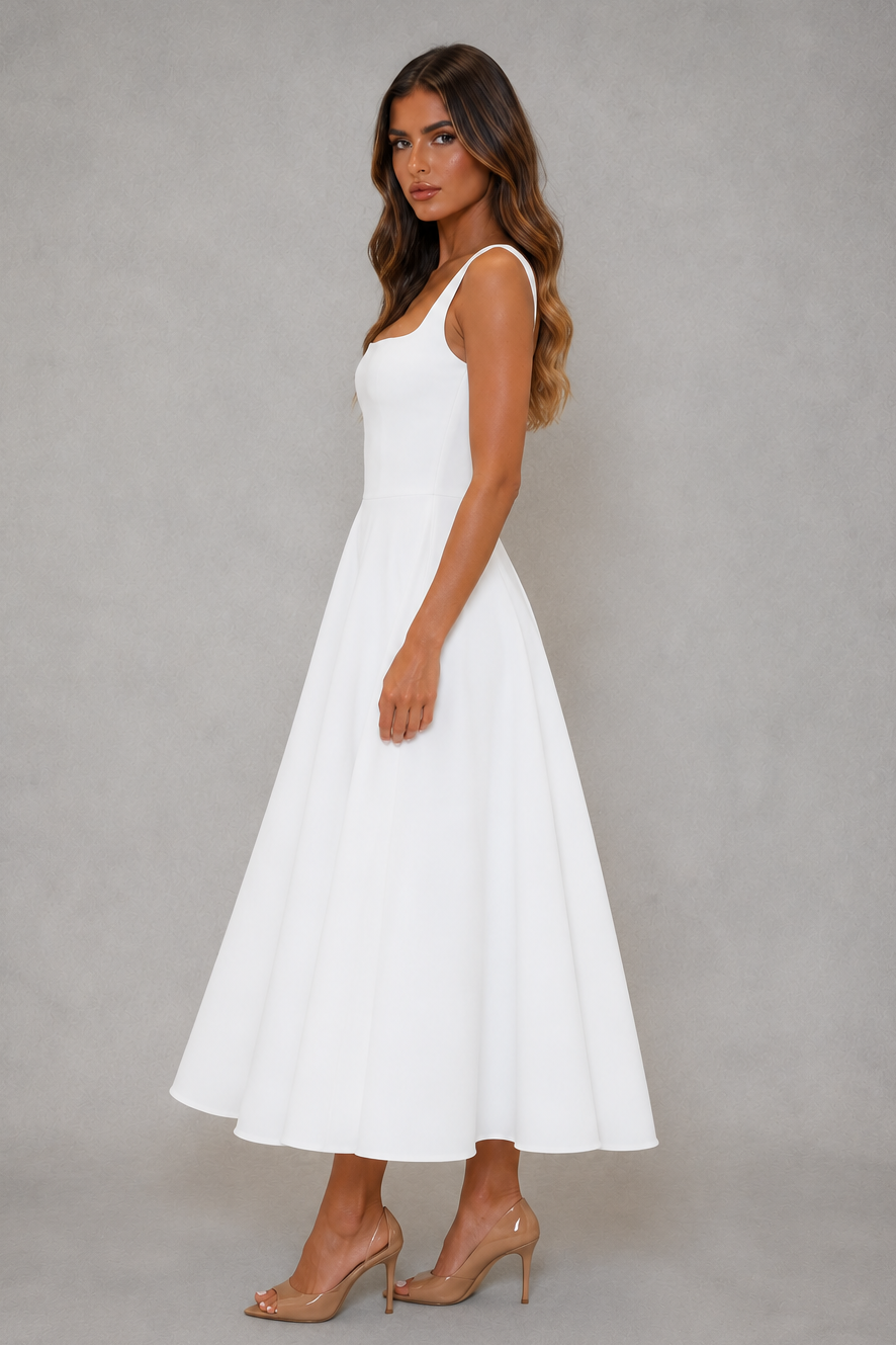Pascale | Office Attire For Women Square Neck Midi Dress