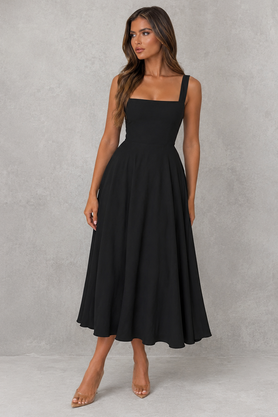 Pascale | Office Attire For Women Square Neck Midi Dress