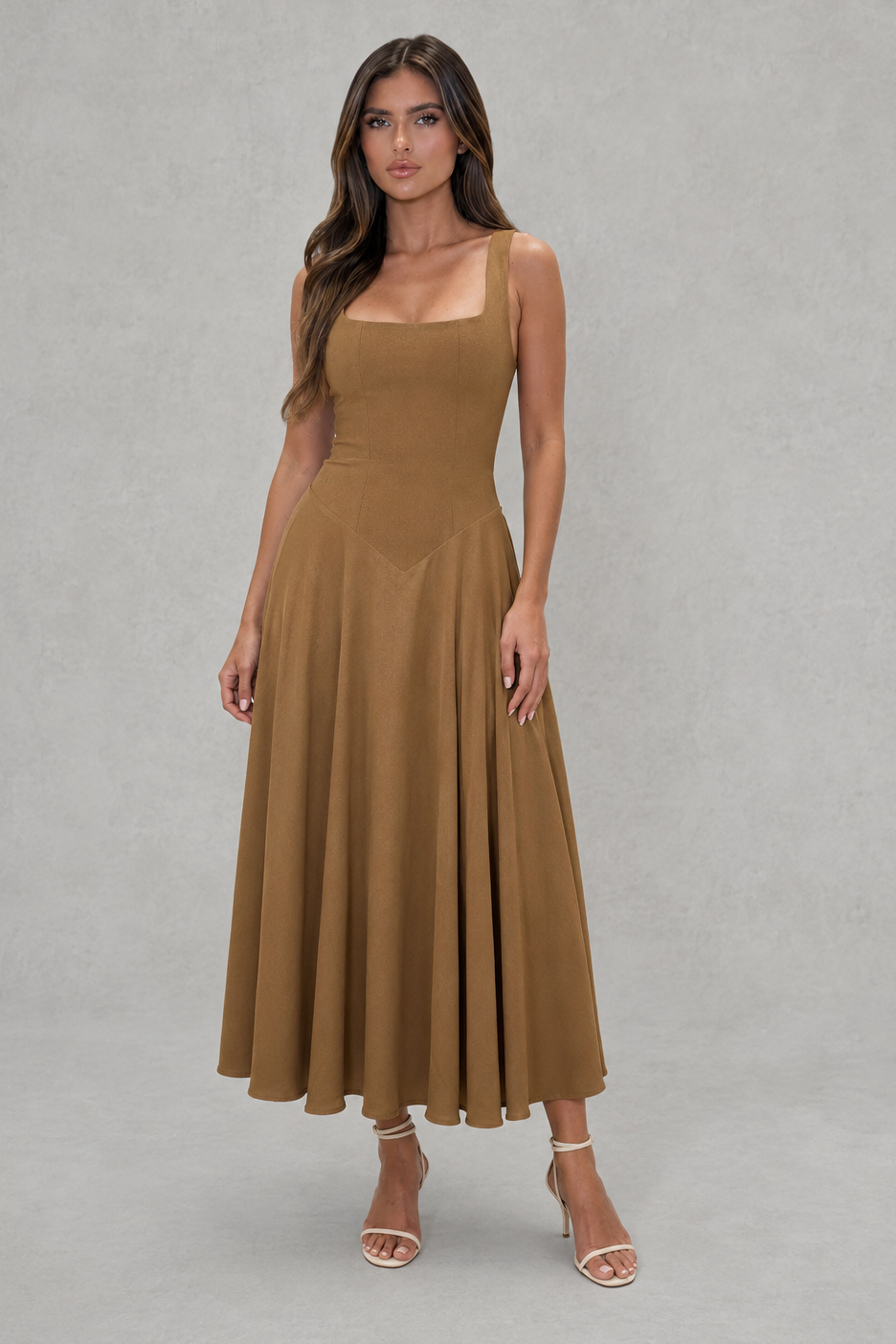 Pascale | Office Attire For Women Square Neck Midi Dress