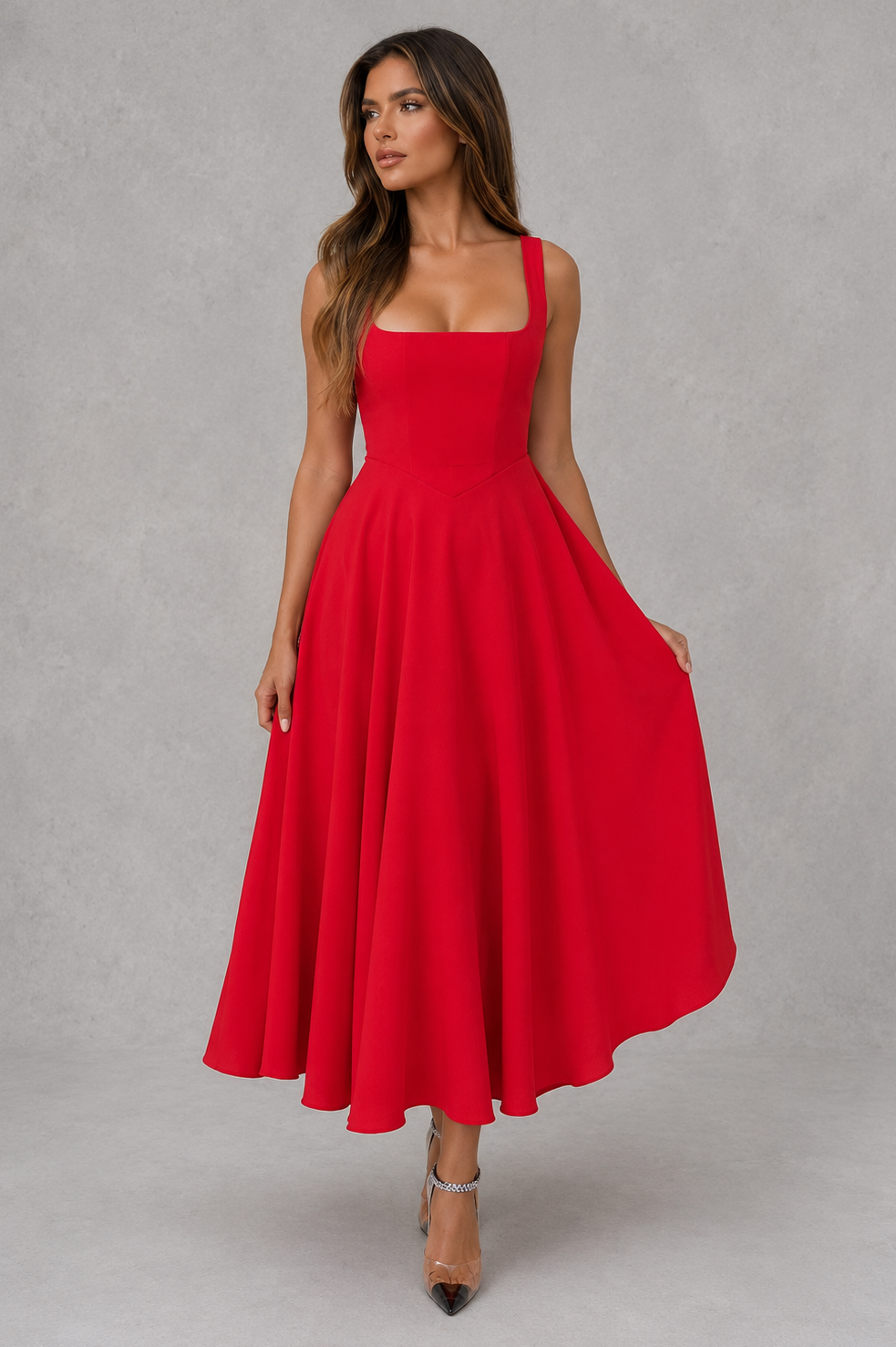 Pascale | Office Attire For Women Square Neck Midi Dress