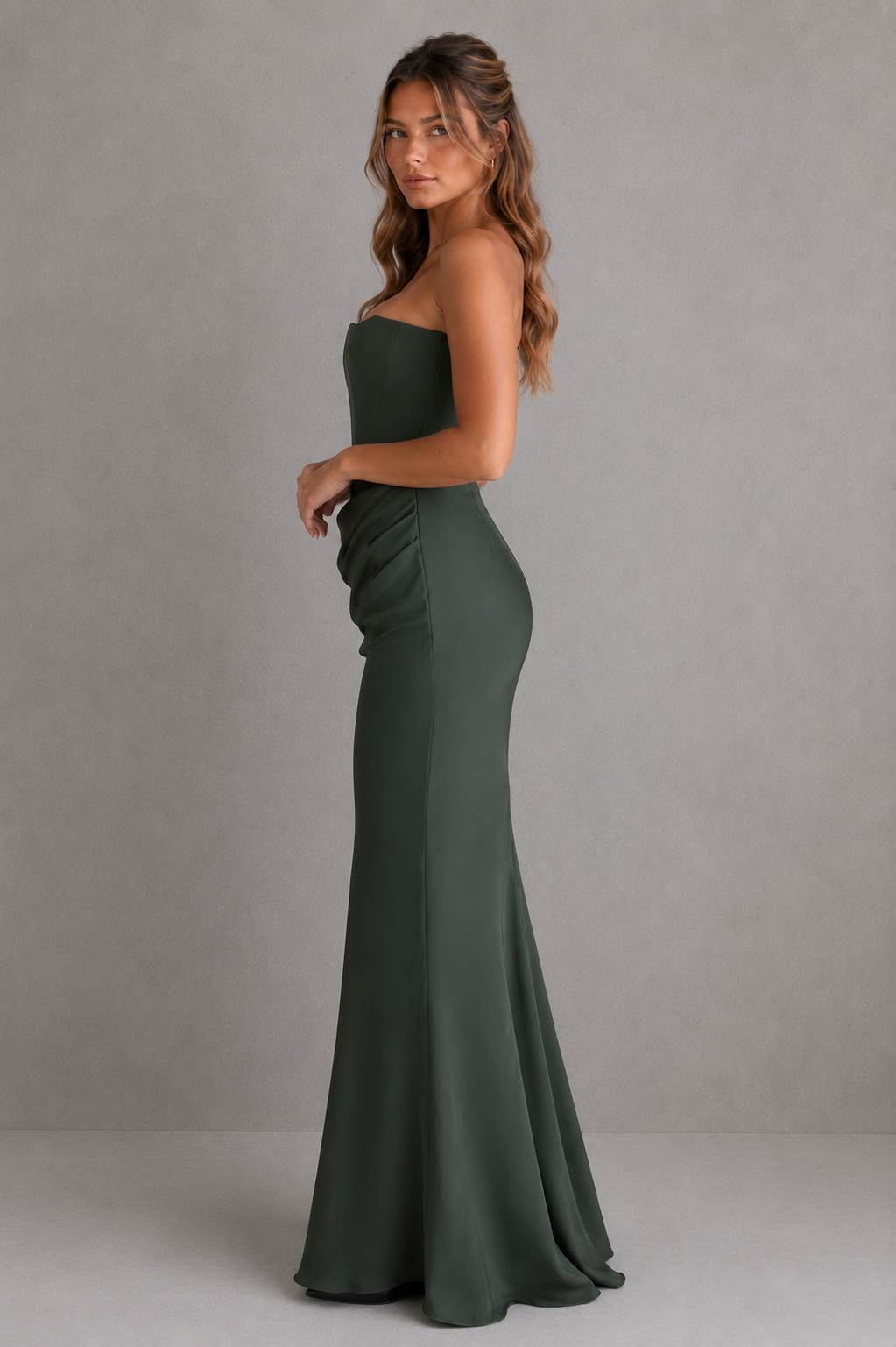 Josephine | Black Satin Strapless Gown For Women Evening