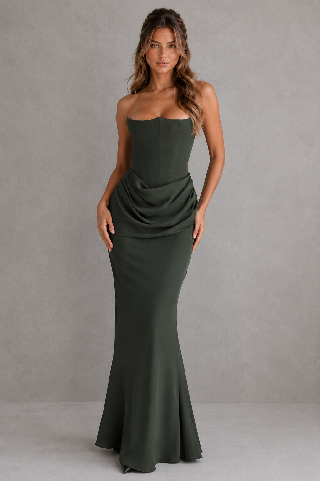 Josephine | Black Satin Strapless Gown For Women Evening