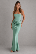 Josephine | Black Satin Strapless Gown For Women Evening