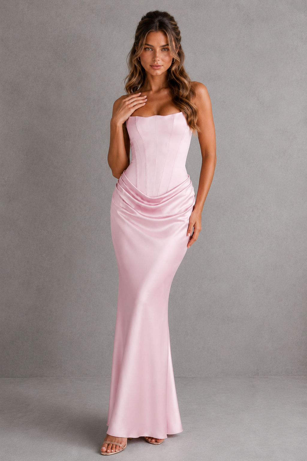 Josephine | Black Satin Strapless Gown For Women Evening