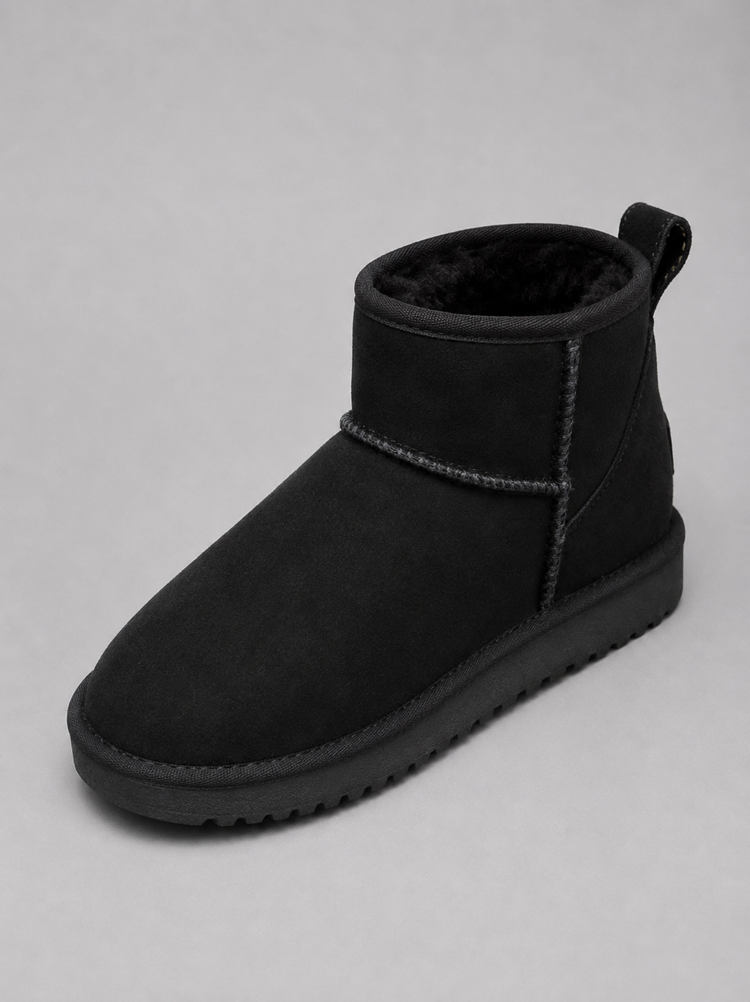 Edith | Black Suede Leather Winter Ankle Boots — Black