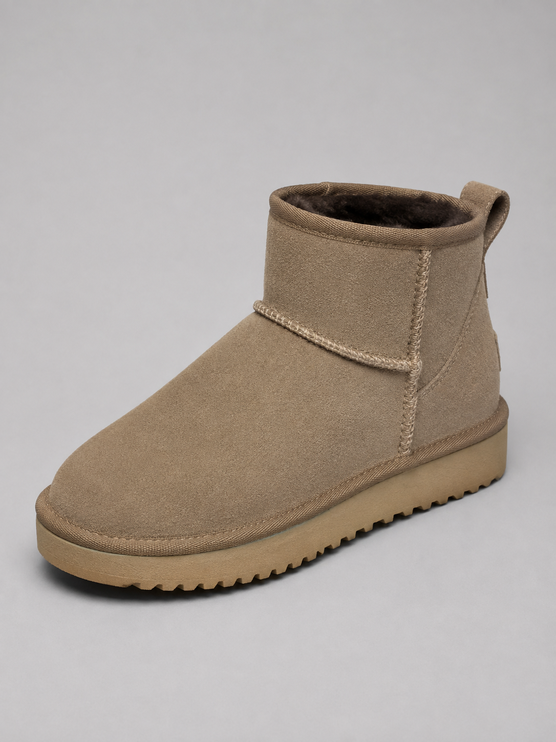 Edith | Black Suede Leather Winter Ankle Boots — Taupe