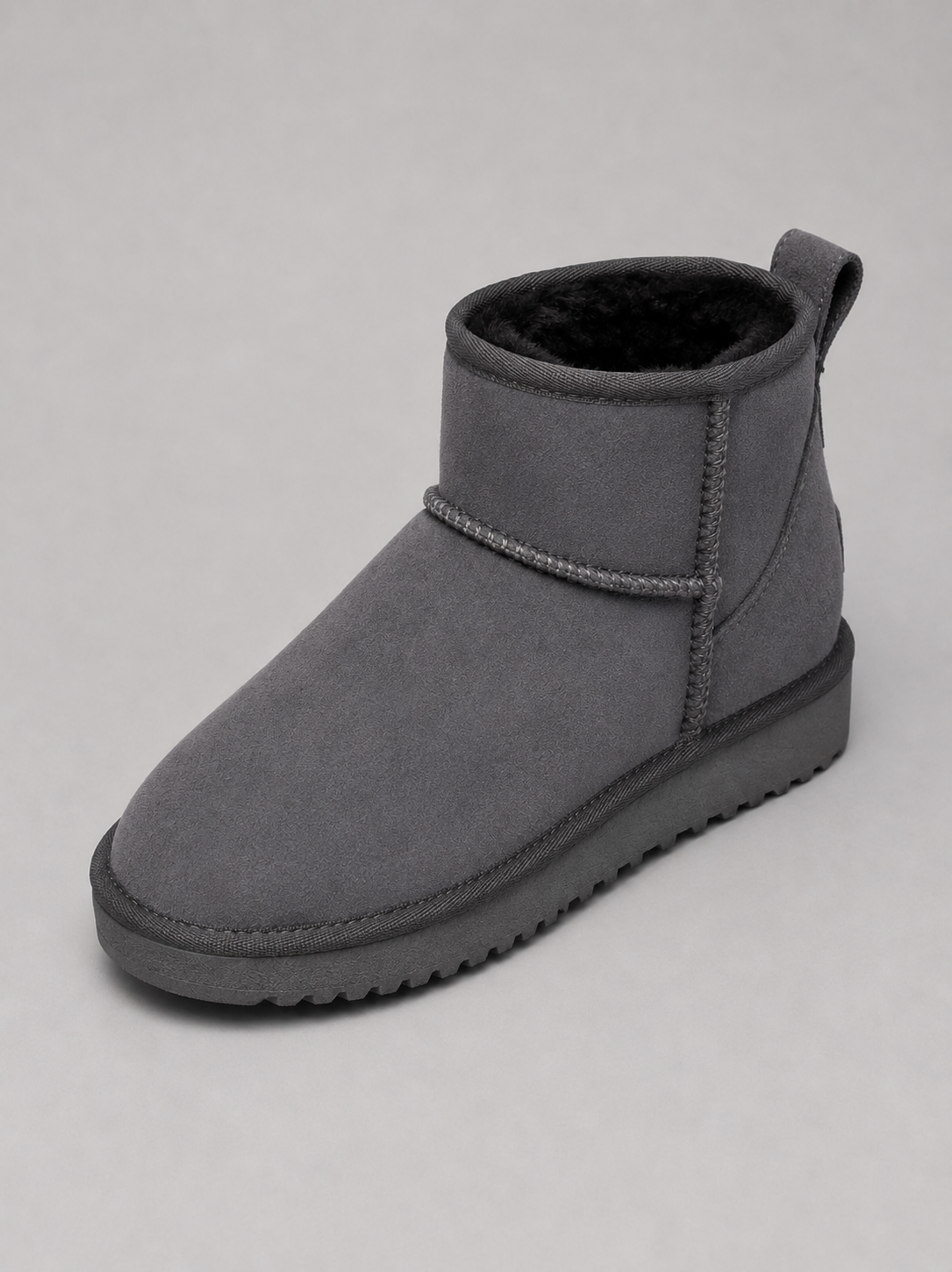 Edith | Black Suede Leather Winter Ankle Boots — Grey