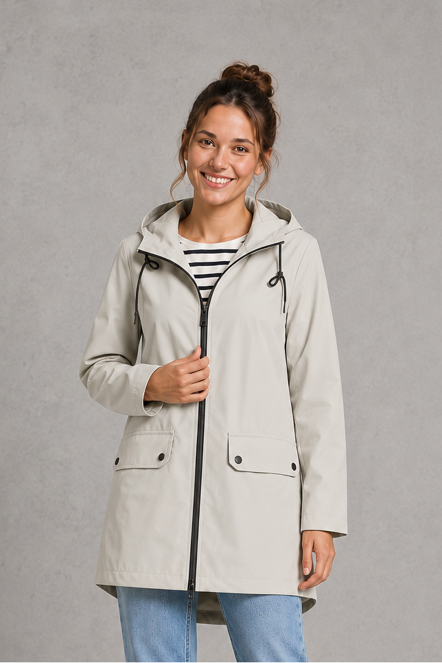Rosaline | Waterproof Long Hooded Rain Coat for Winter — Beige