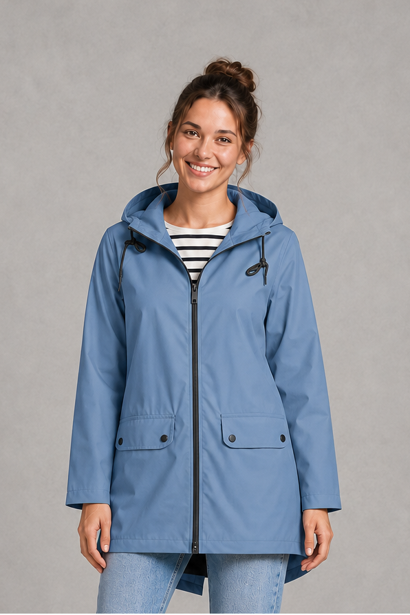 Rosaline | Waterproof Long Hooded Rain Coat for Winter — Blue
