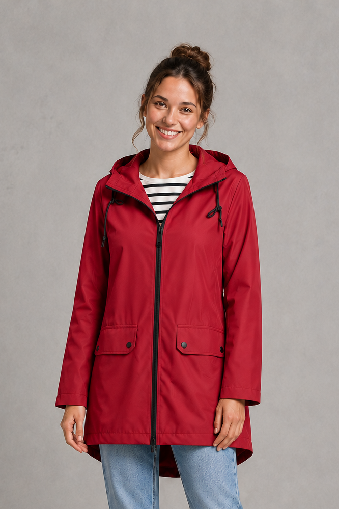 Rosaline | Waterproof Long Hooded Rain Coat for Winter — Red