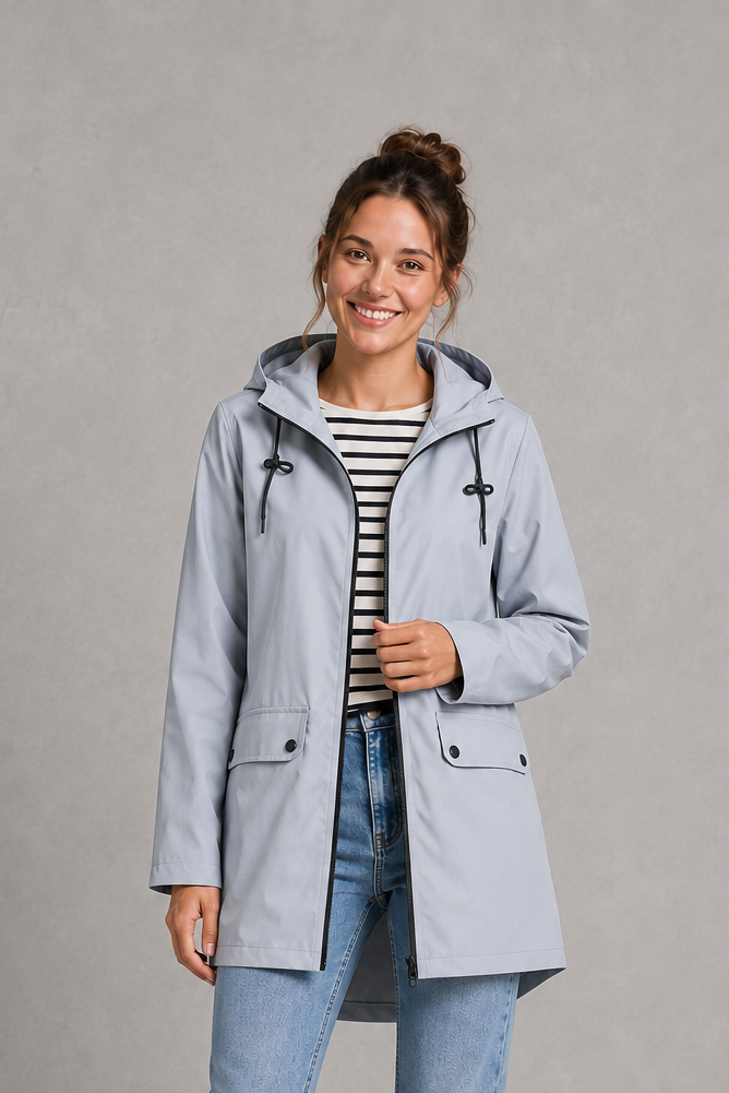 Rosaline | Waterproof Long Hooded Rain Coat for Winter — Grey