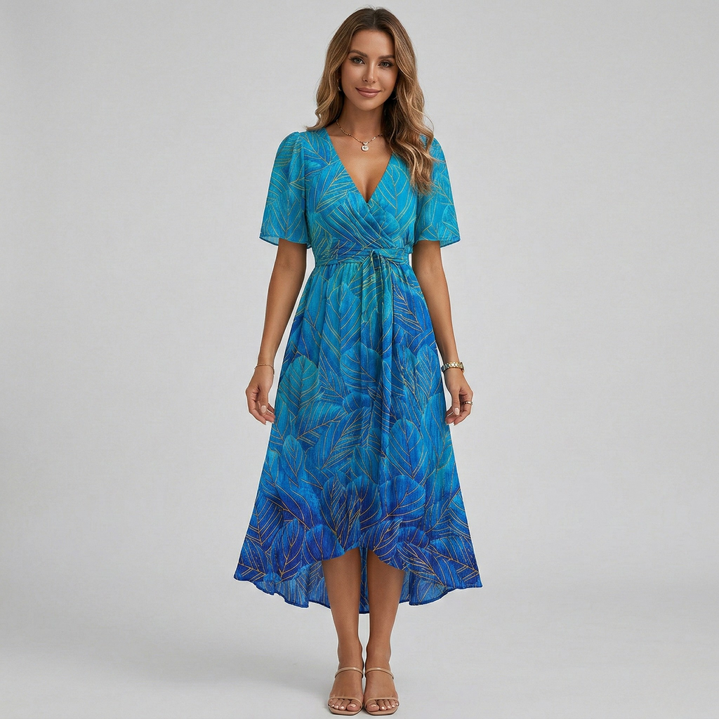 Elodie | Floral Wrap Tiered Midi Wedding Guest Dresses