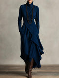 Adeline | Asymmetric Drape Turtleneck Maxi Dress For Evening