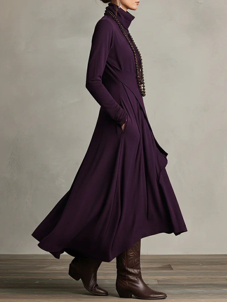 Adeline | Asymmetric Drape Turtleneck Maxi Dress For Evening