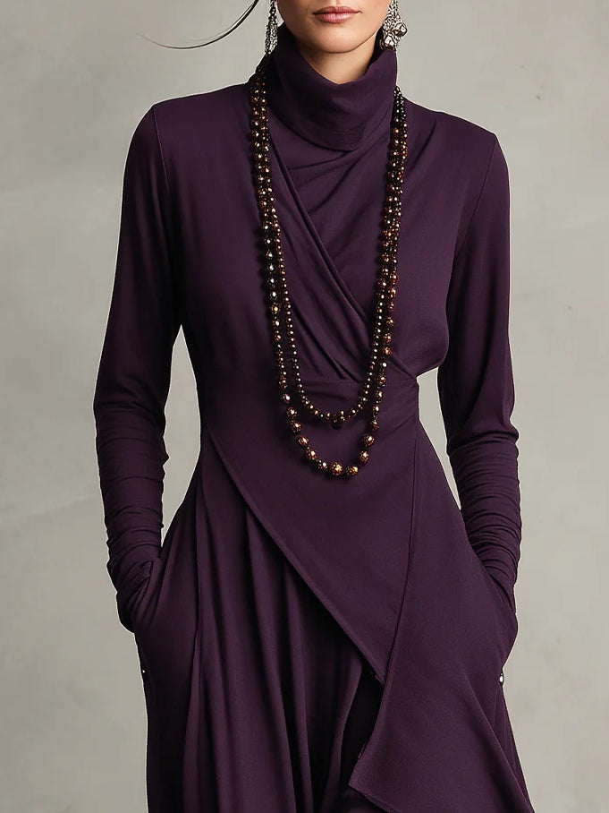 Adeline | Asymmetric Drape Turtleneck Maxi Dress For Evening