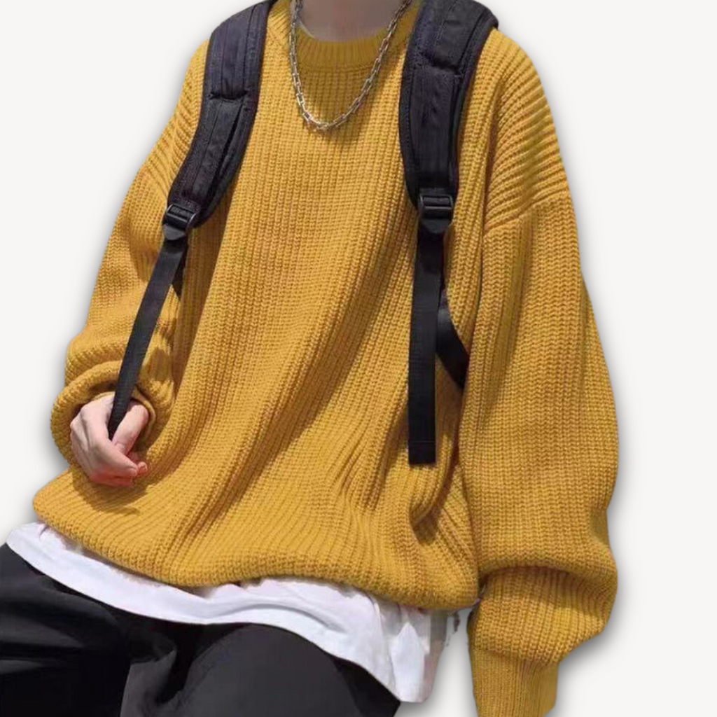 Persephone | Cream Chunky Cable Knit Roll Neck Oversized Jumper Sweater — Yellow