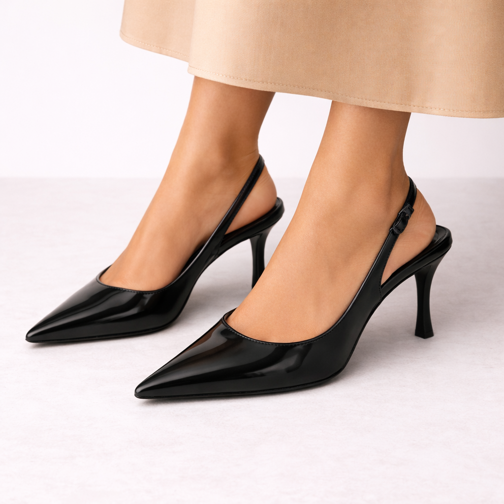 Xanthe | Black Low Heels Closed Toe Slingback For Day To Night