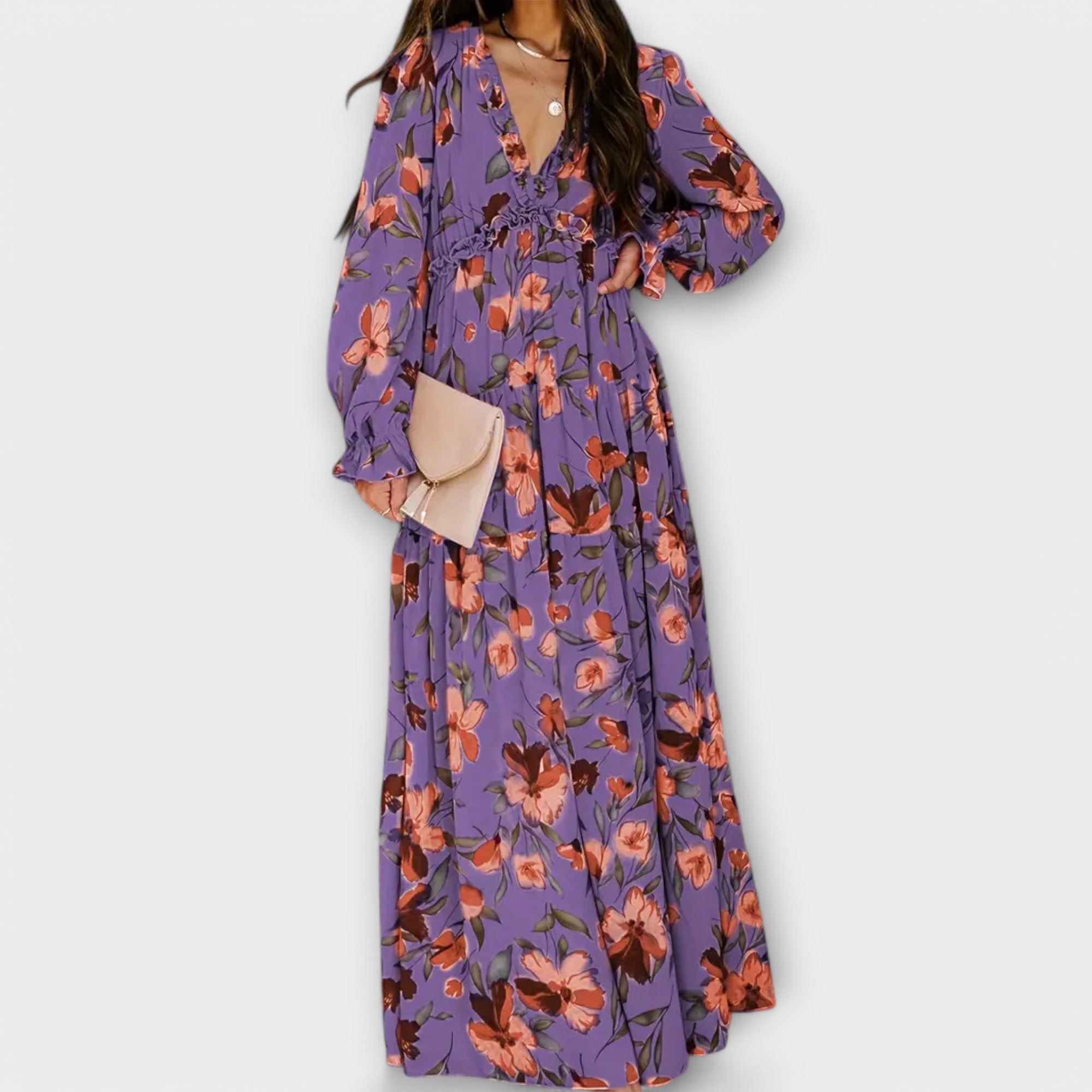 Celestine | Floral V-Neck Pleated Bridesmaid Maxi Dresses