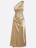 Mathilde | Satin One-Shoulder Ruched Midi Wedding Guest Dress